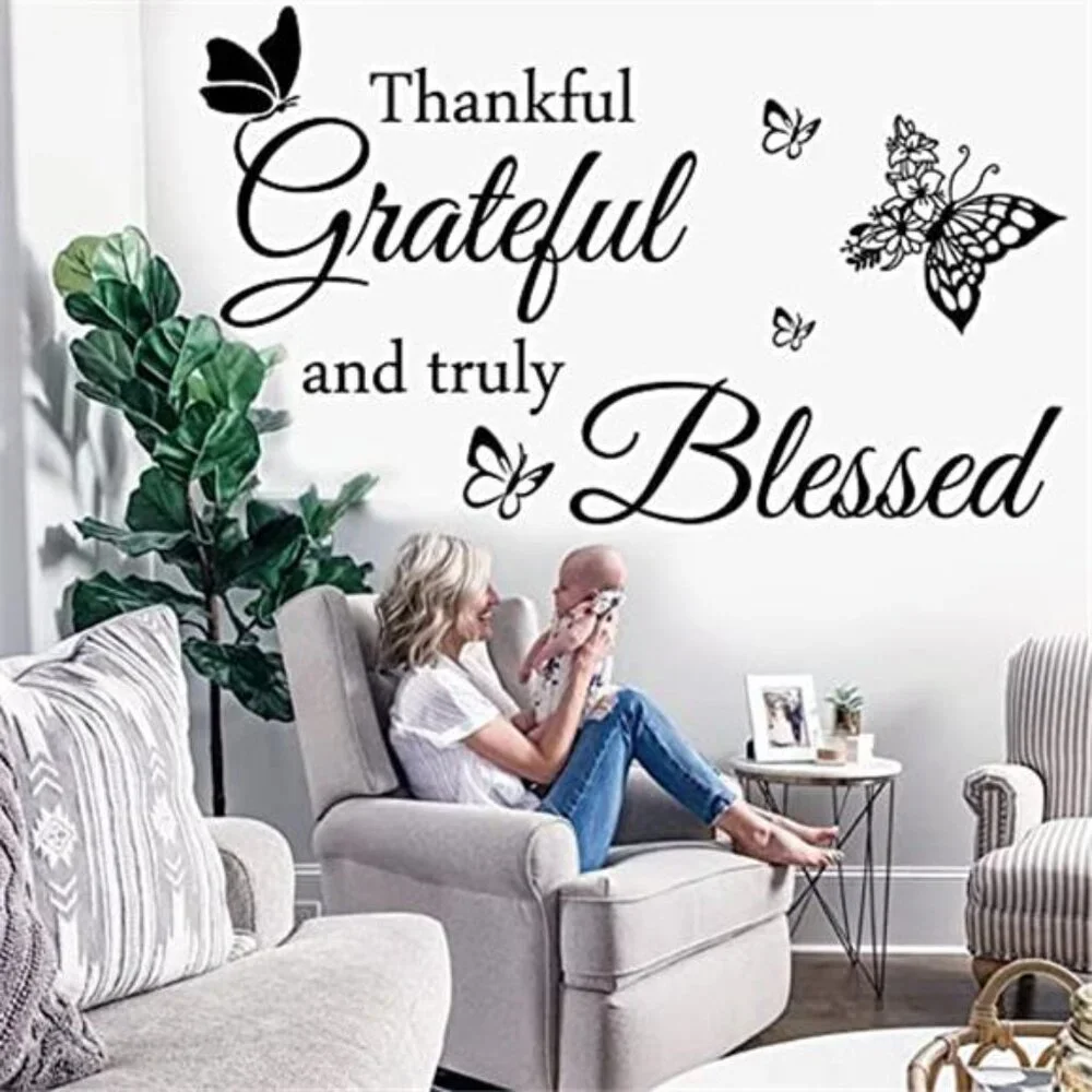 Inspirational Wall Decor Thankful Grateful Truly Blessed Vinyl Lettering Home